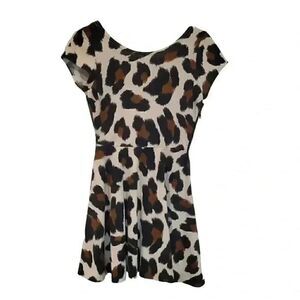 Aqua Women's Ivory/Tan/Black Poly/Spandex Short Sleeve Dress w Side Zip